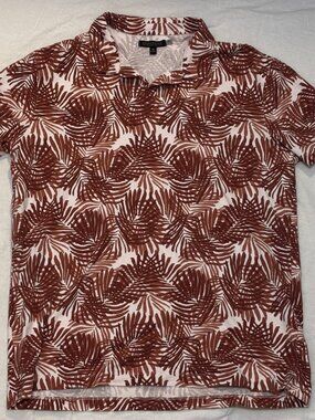 Banana Republic Polo Mens XL Performance Pique Red Floral Short Sleeve Cotton